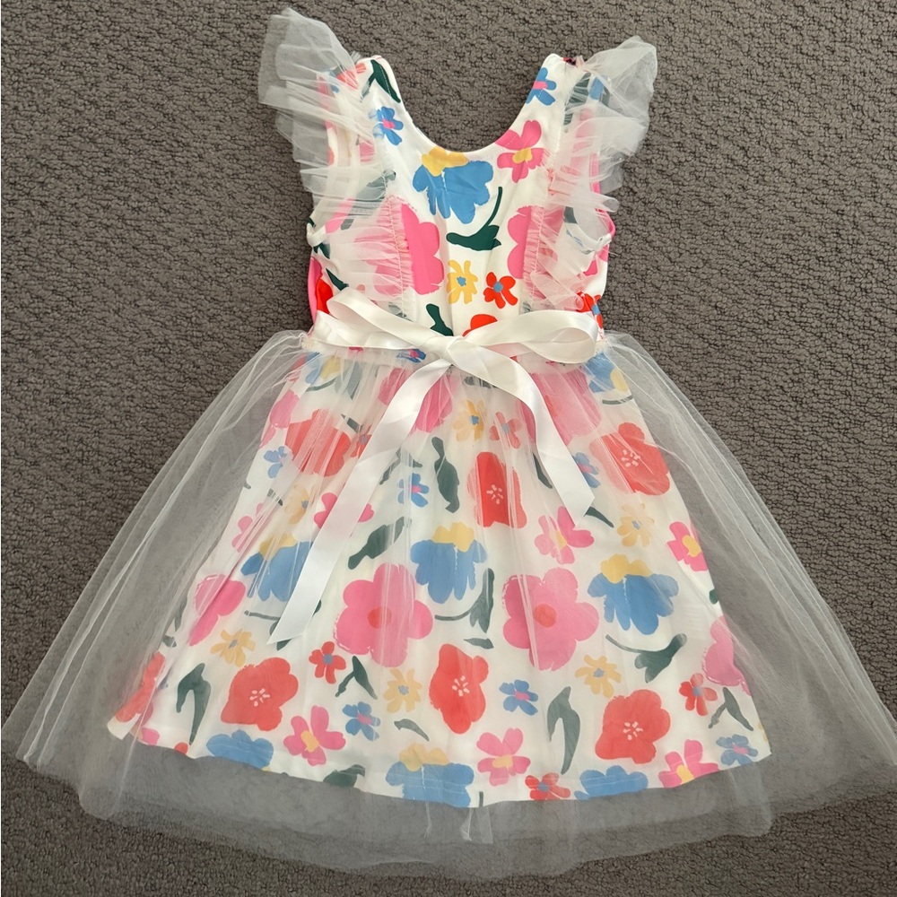 Floral Tulle Dress with Bow